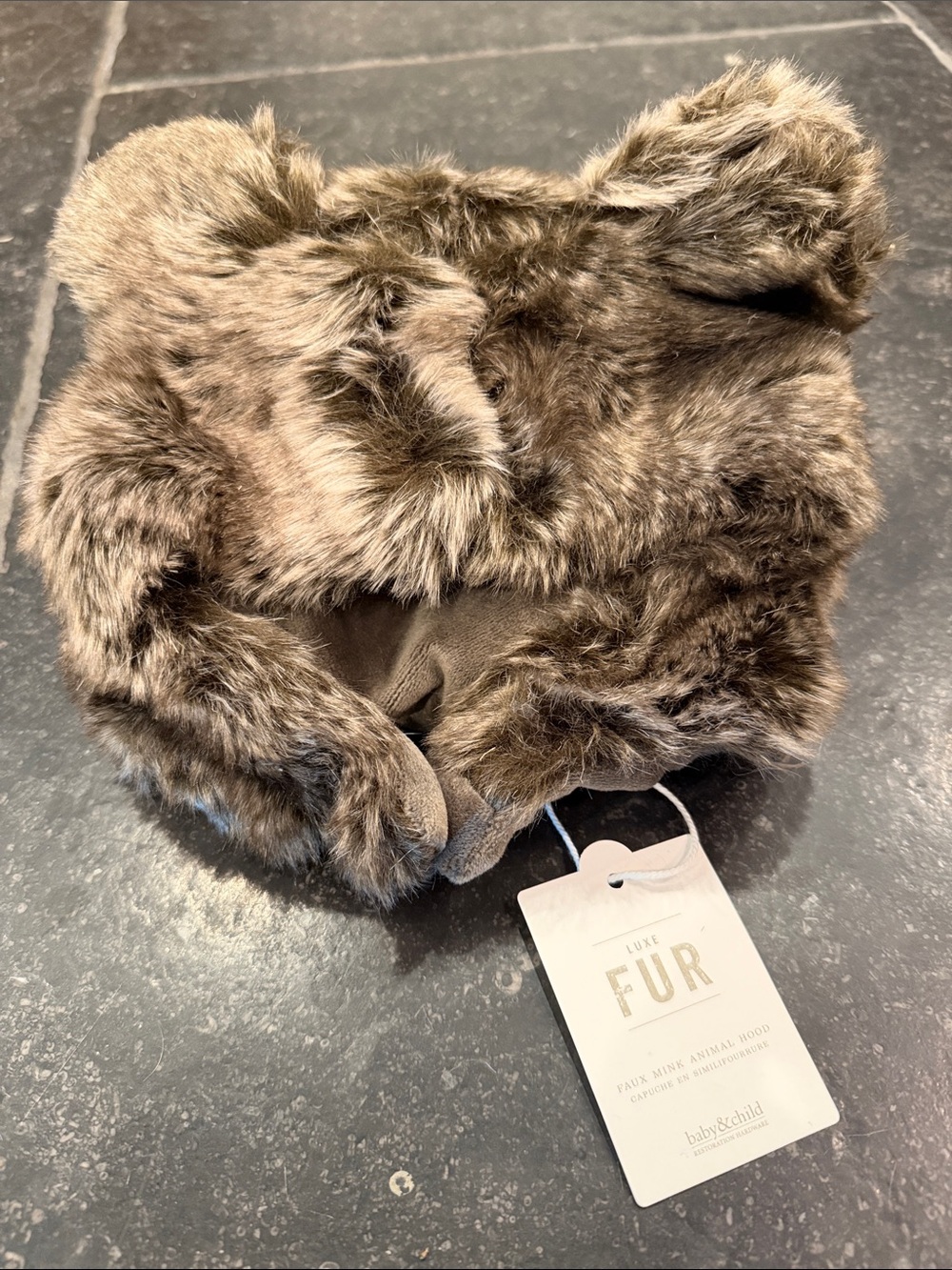 Baby & Child Restoration Hardware Kids Luxe Faux Fur Hat in Brown and Gray